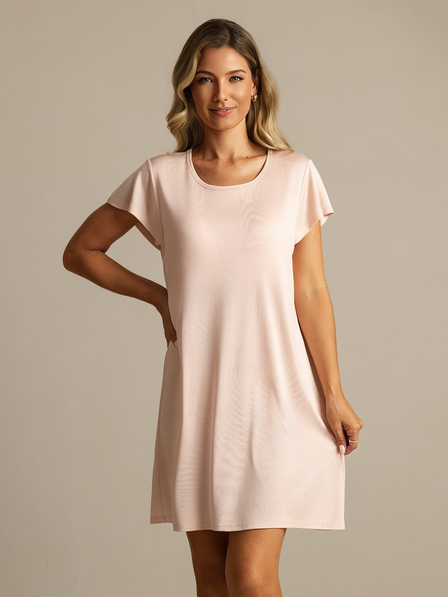 [Pink] SilkSilky-UK Pure Silk Round Neck Nightdress 001