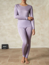 [Purple] SilkSilky-UK Silk Jersey Long Sleeve Round Neck Women's Long Johns 001