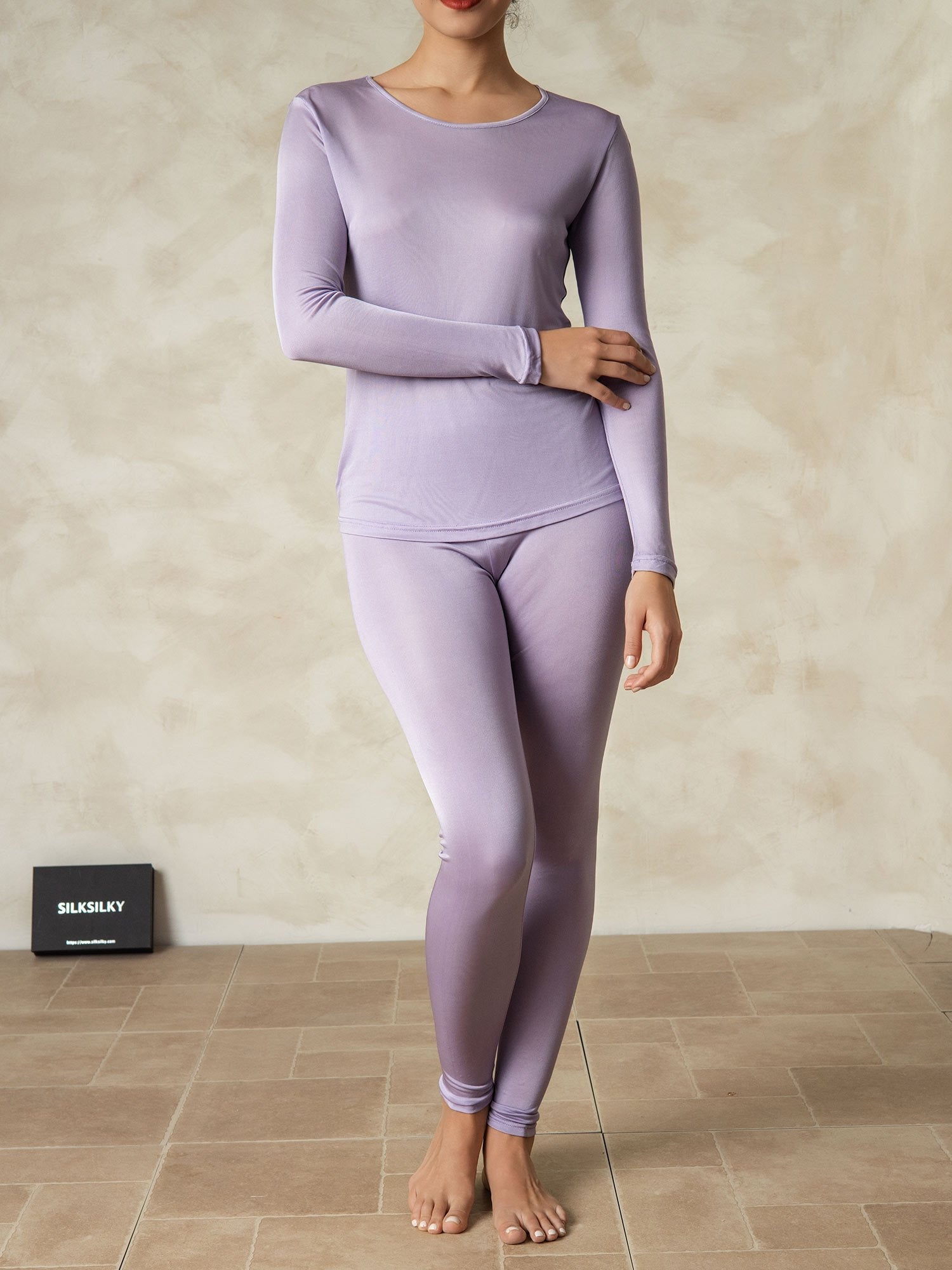 [Purple] SilkSilky-UK Long Sleeve Round Neck Women's Long Johns 001