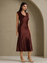 [Coffee] SilkSilky-UK Cap Sleeve Dress 003