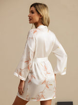 [White] SilkSilky-UK 3/4 Sleeve Women's Dressing Gown 002
