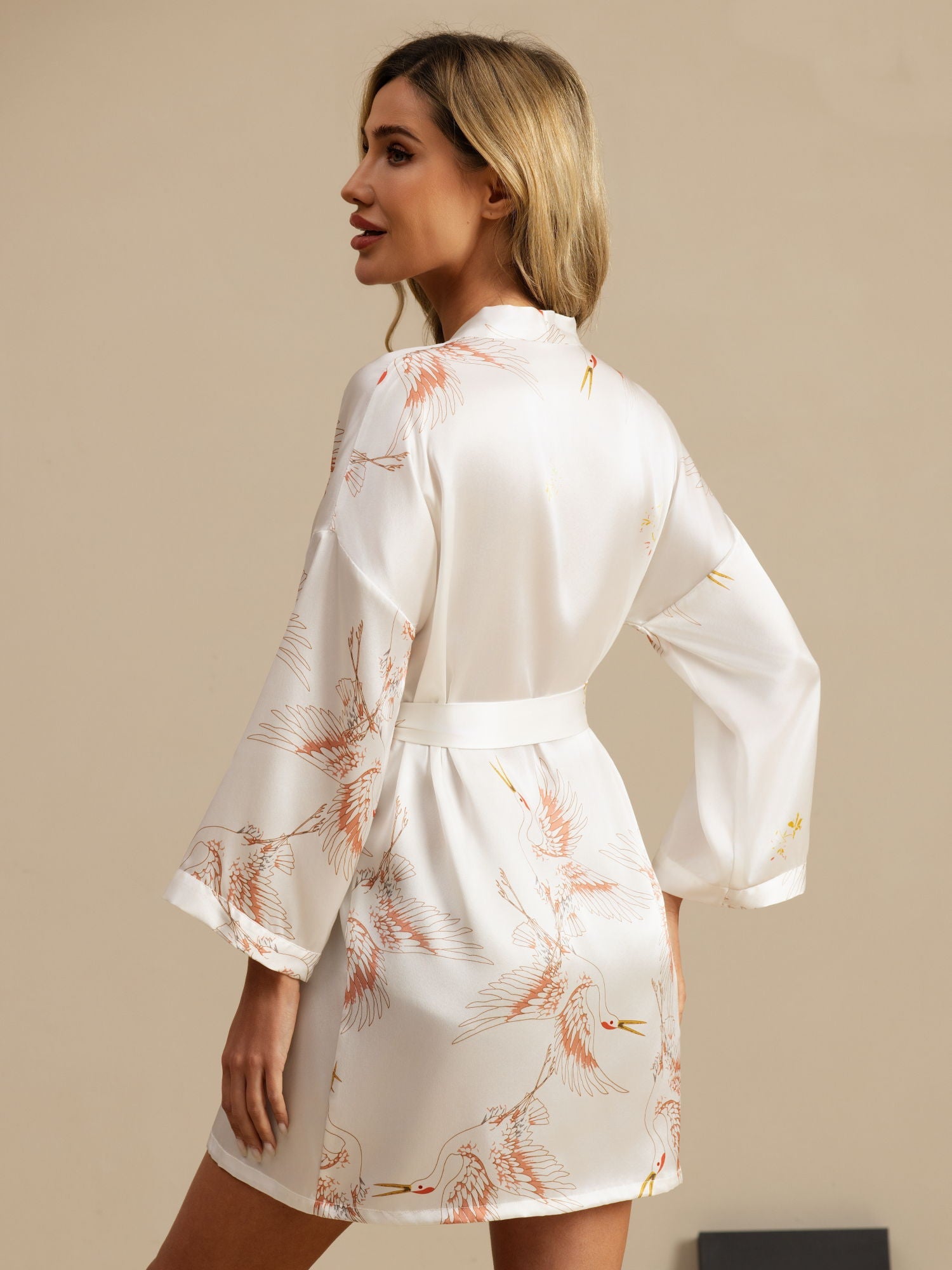 [White] SilkSilky-UK 19Momme 3/4 Sleeve Women's Dressing Gown 002