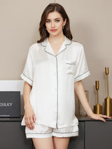 [White] SilkSilky-UK Short Sleeve Lapel Collar Women's Pyjamas 001