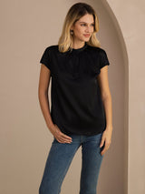 [Black] SilkSilky-UK Short Sleeve Split Women's Blouse 003
