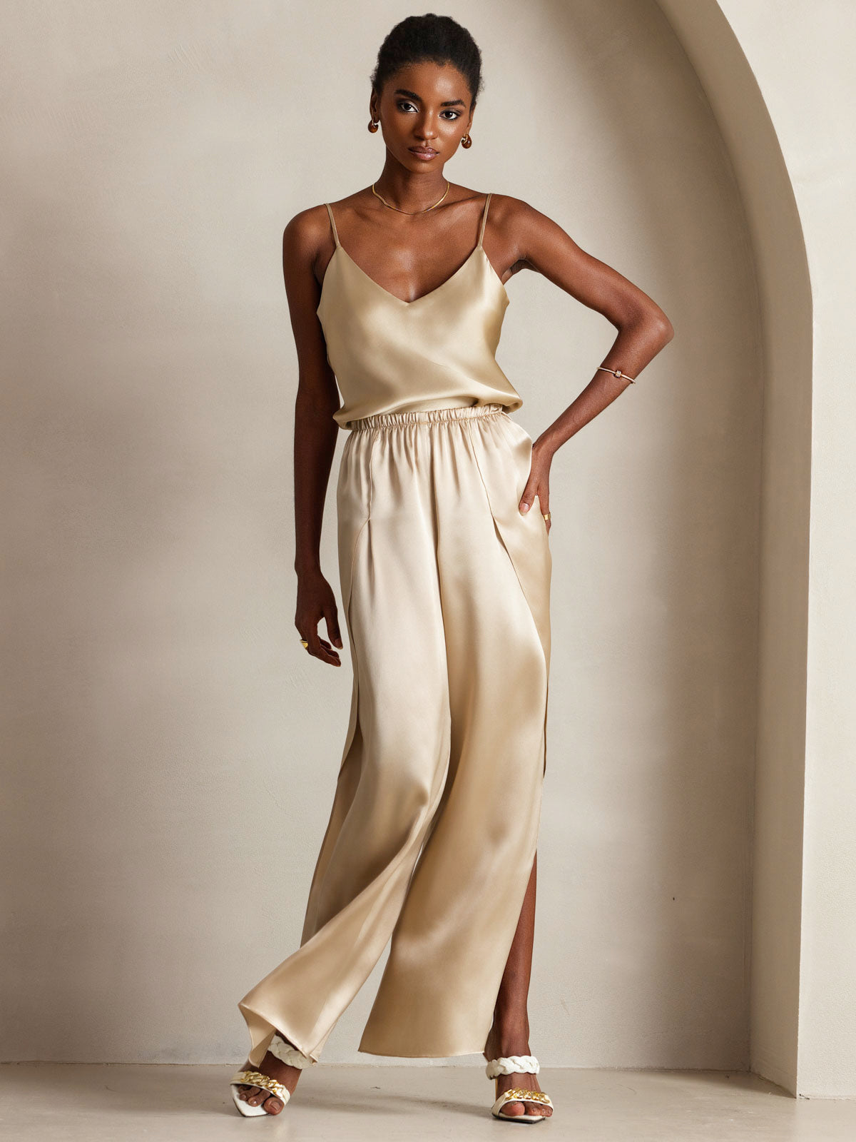 [Champagne] SilkSilky-UK Pure Silk V Neck Camisole 003