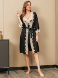 SilkSilky UK Pure Silk 3/4 Sleeve Nightgown&Robe Set Black 002