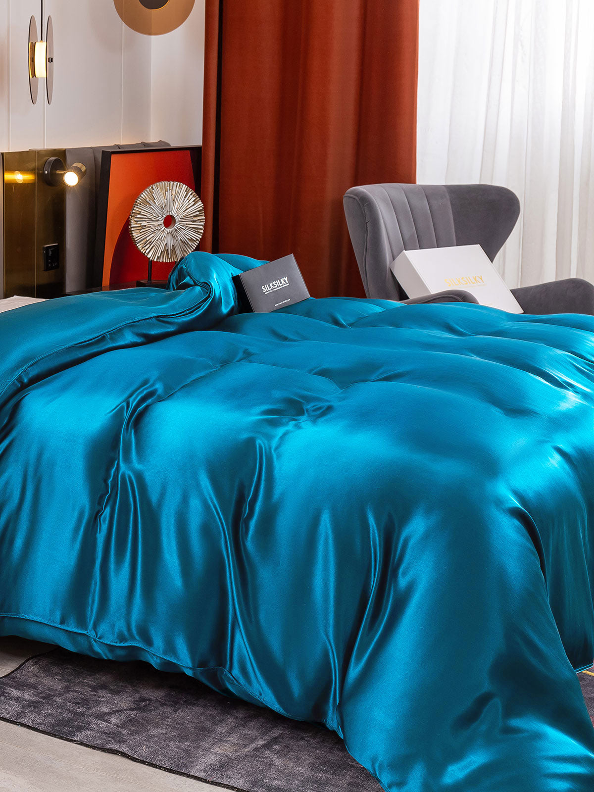 SilkSilky-UK 19Momme Pure Silk Duvet Cover Teal 004