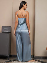[Grayish Blue] SilkSilky-UK Spaghetti Strap V Neck Camisole Set 002