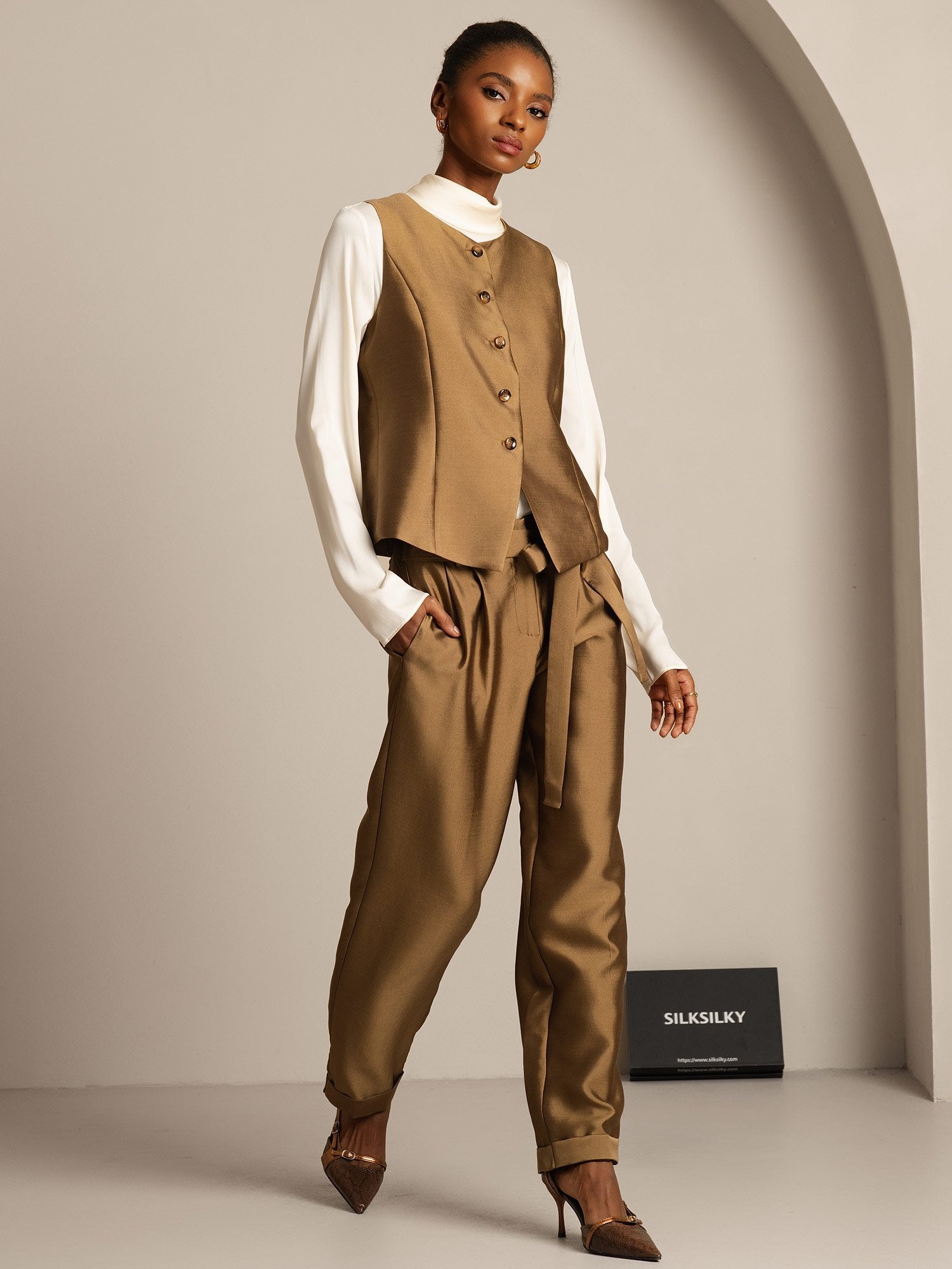 [Bronze] SilkSilky-UK 32Momme Silk-Wool Blend Womens Vest 007