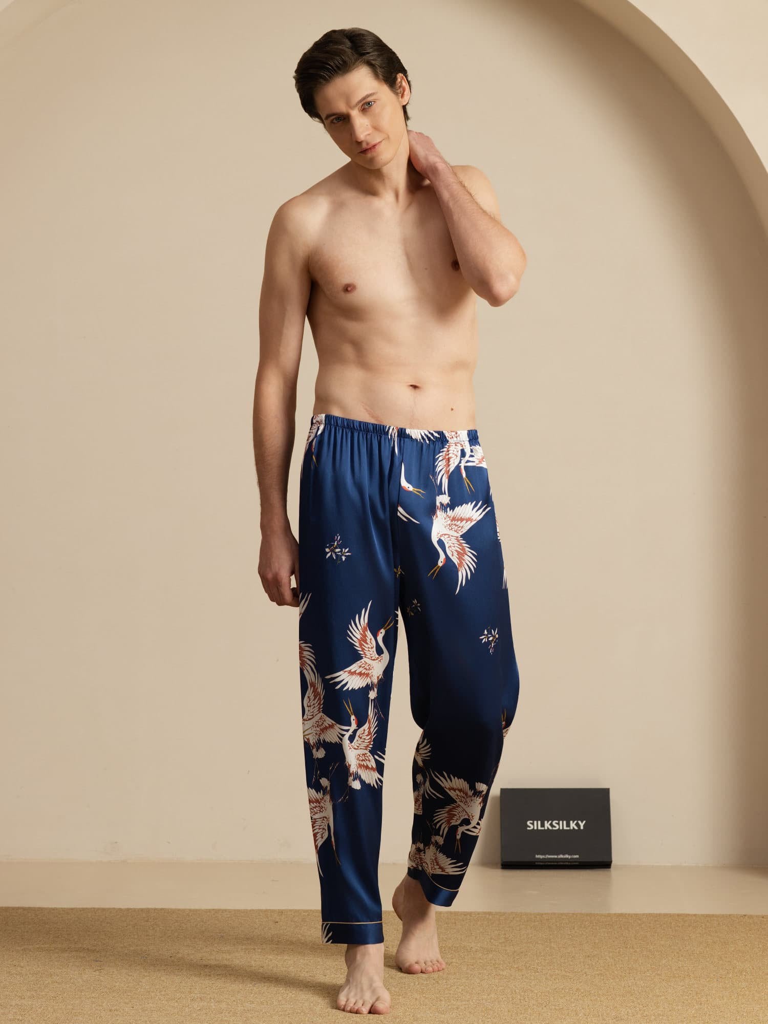 [Dark Blue] SilkSilky-UK 19Momme Mens Sleep Bottoms 007