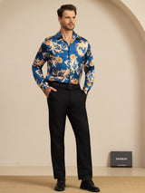 [Navy Dragon] SilkSilky-UK Long Sleeve Lapel Collar Men's Shirt 008