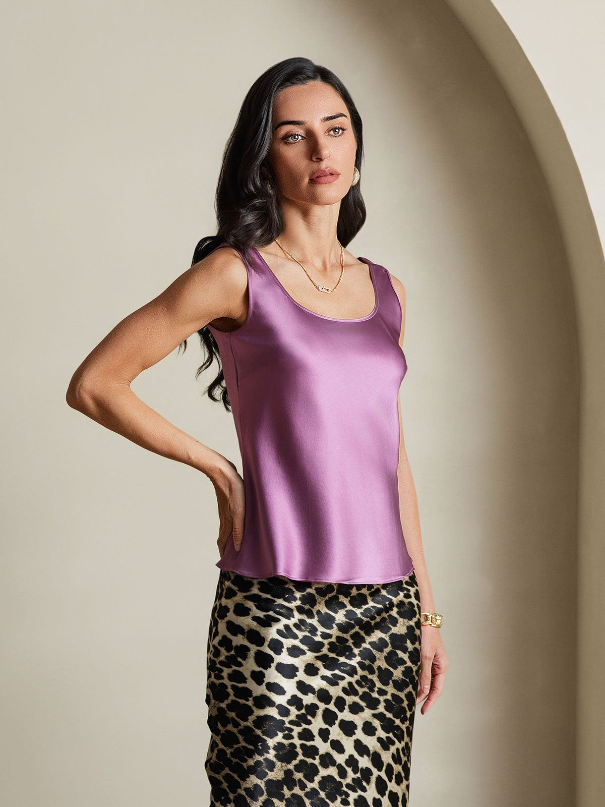 [Deep Purple] SilkSilky-UK 19Momme Silk U Neck Camisole 006