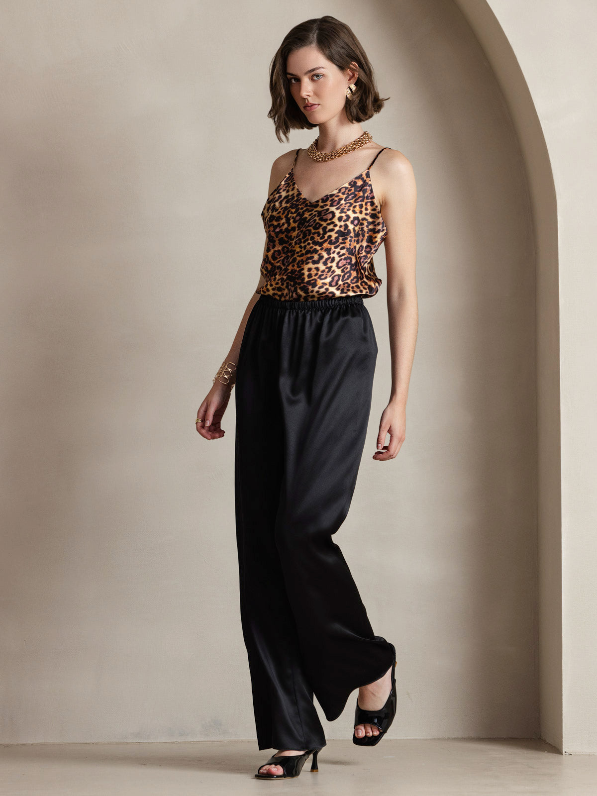 [Leopard] SilkSilky-UK Pure Silk V Neck Camisole 004