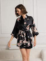 [Black] SilkSilky-UK 3/4 Sleeve Women's Dressing Gown 001