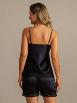 [Black] SilkSilky-UK Spaghetti Strap V Neck Camisole Set 002