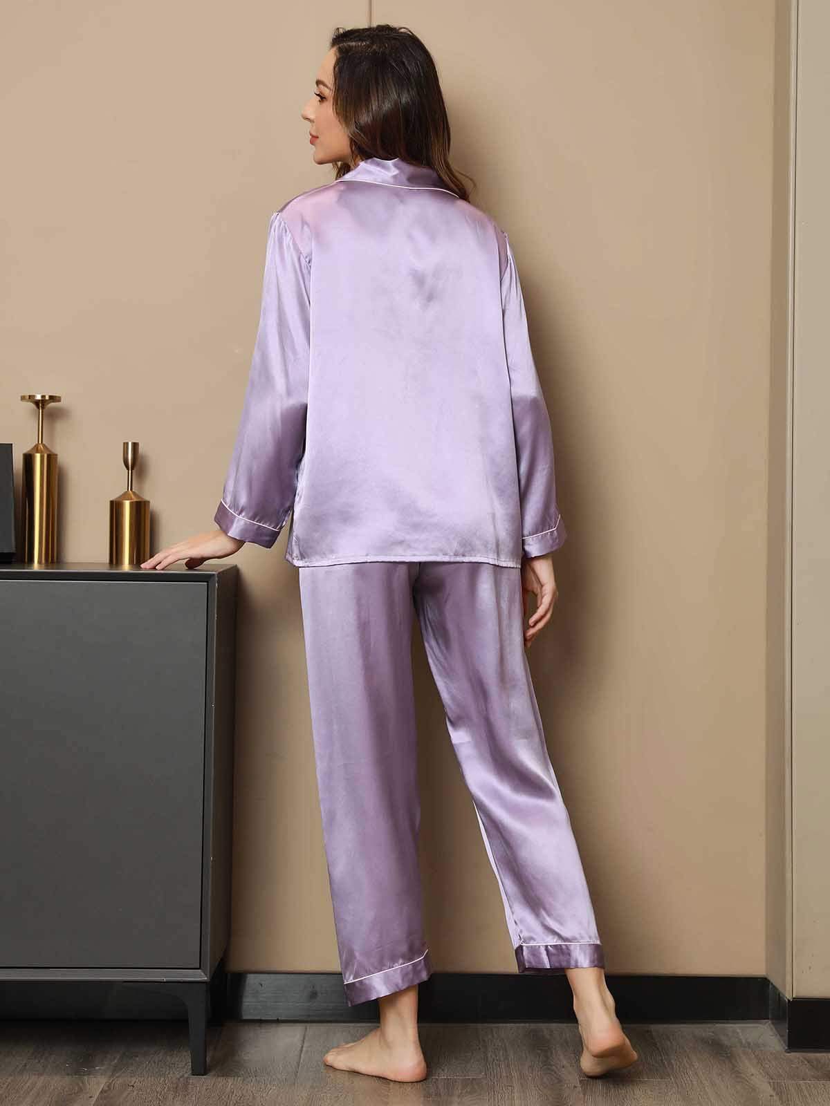 SilkSilky UK Pure Silk Long Sleeve Lapel Women's Pyjamas Lavender 002