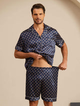 [Navy Chain] SilkSilky-UK Short Sleeve Lapel Collar Men's Pyjamas 004