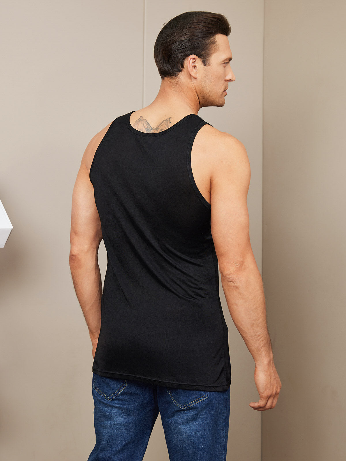 SilkSilky UK Silk Knitted Sleeveless Round Neck Men's T Shirt Black 002