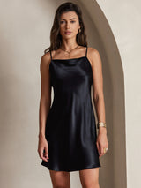 [Black] SilkSilky-UK Spaghetti Strap Cowl Neck Dress 003