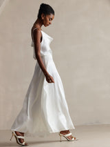 [White] SilkSilky-UK Spaghetti Strap Cowl Neck Camisole 005
