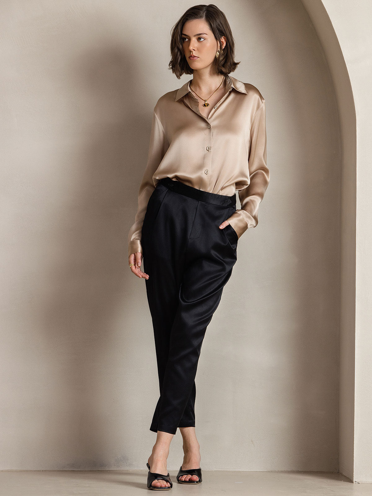 [Champagne] SilkSilky-UK Silk Collar Women's Shirt 009