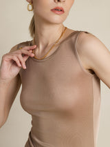 [Coffee] SilkSilky-UK 100% Silk Jersey Sleeveless Round Neck Women's T-Shirt 004