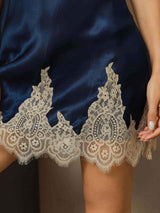 [Dark Blue] SilkSilky-UK Spaghetti Strap V Neck Nightdress 005