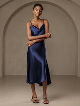 [Dark Blue] SilkSilky-UK Spaghetti Strap Cowl Neck Dress 005