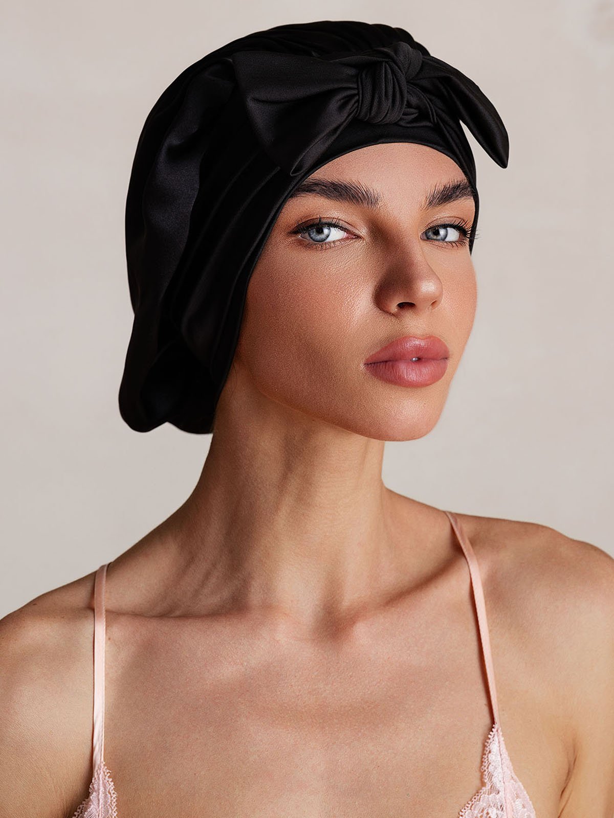 [Black] SilkSilky-UK Pure Silk Sleep Cap 004