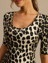 [Leopard] SilkSilky-UK 100% Silk Jersey Half Sleeve Scoop Neck Women's T-Shirt 006