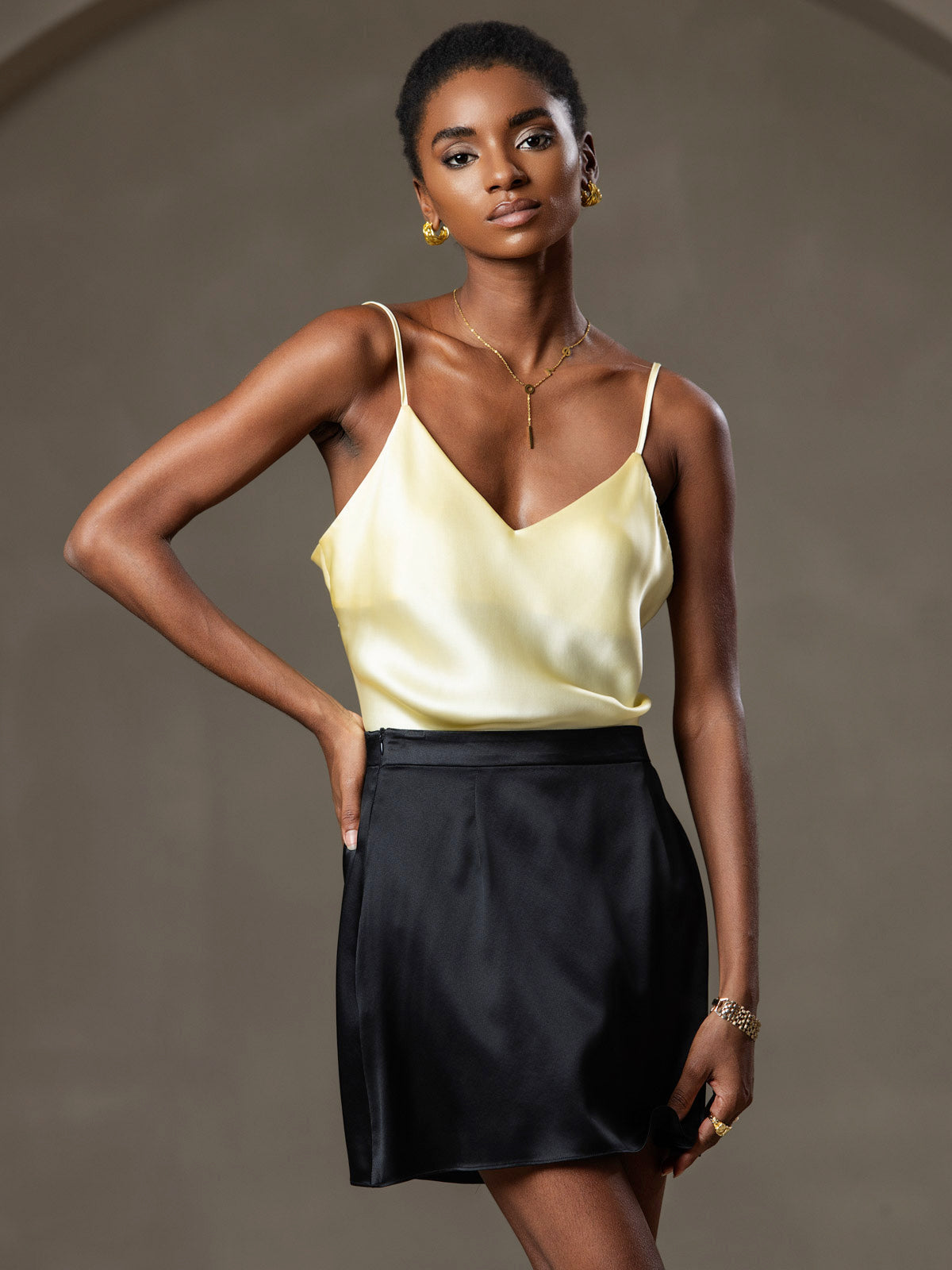 [Light Yellow] SilkSilky-UK Pure Silk V Neck Camisole 005