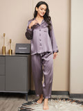 SilkSilky UK Pure Silk Long Sleeve Lapel Women's Pyjamas PurpleGray 003