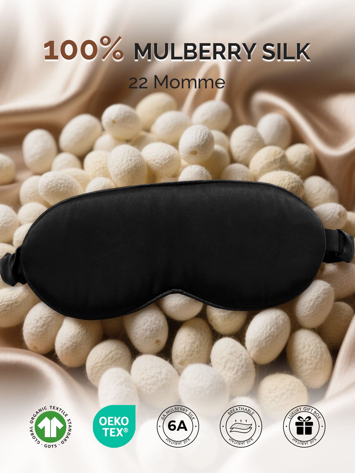 [Black] SilkSilky-UK 22Momme Pure Silk Eye Mask 002