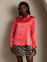 [Imperial Red] SilkSilky-UK Long Sleeve Lapel Collar Women's Shirt 003