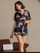 [Black] SilkSilky-UK Short Sleeve Lapel Collar Women's Pyjamas 001