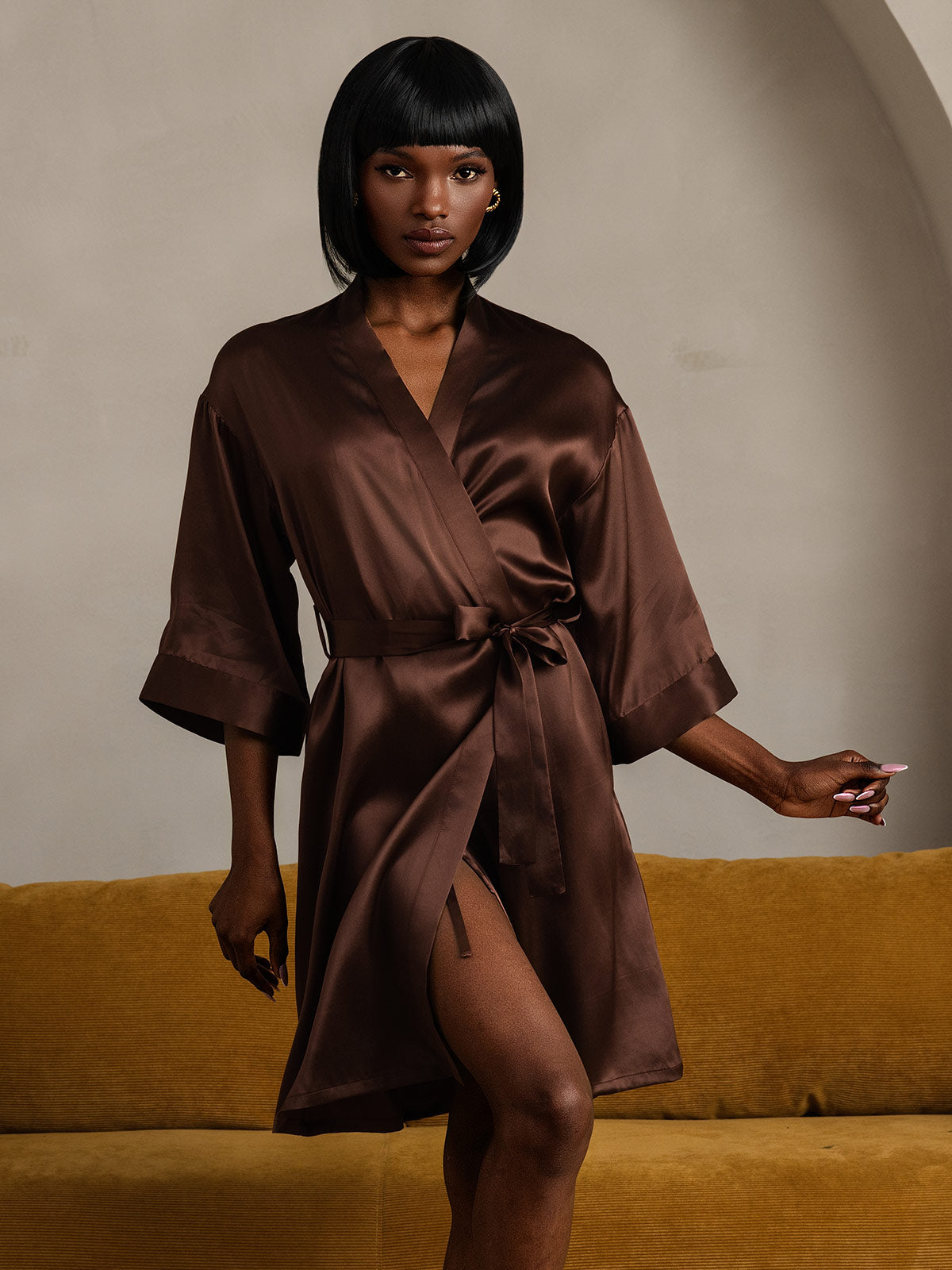 [Coffee] SilkSilky-UK Pure Silk Womens Robe 007