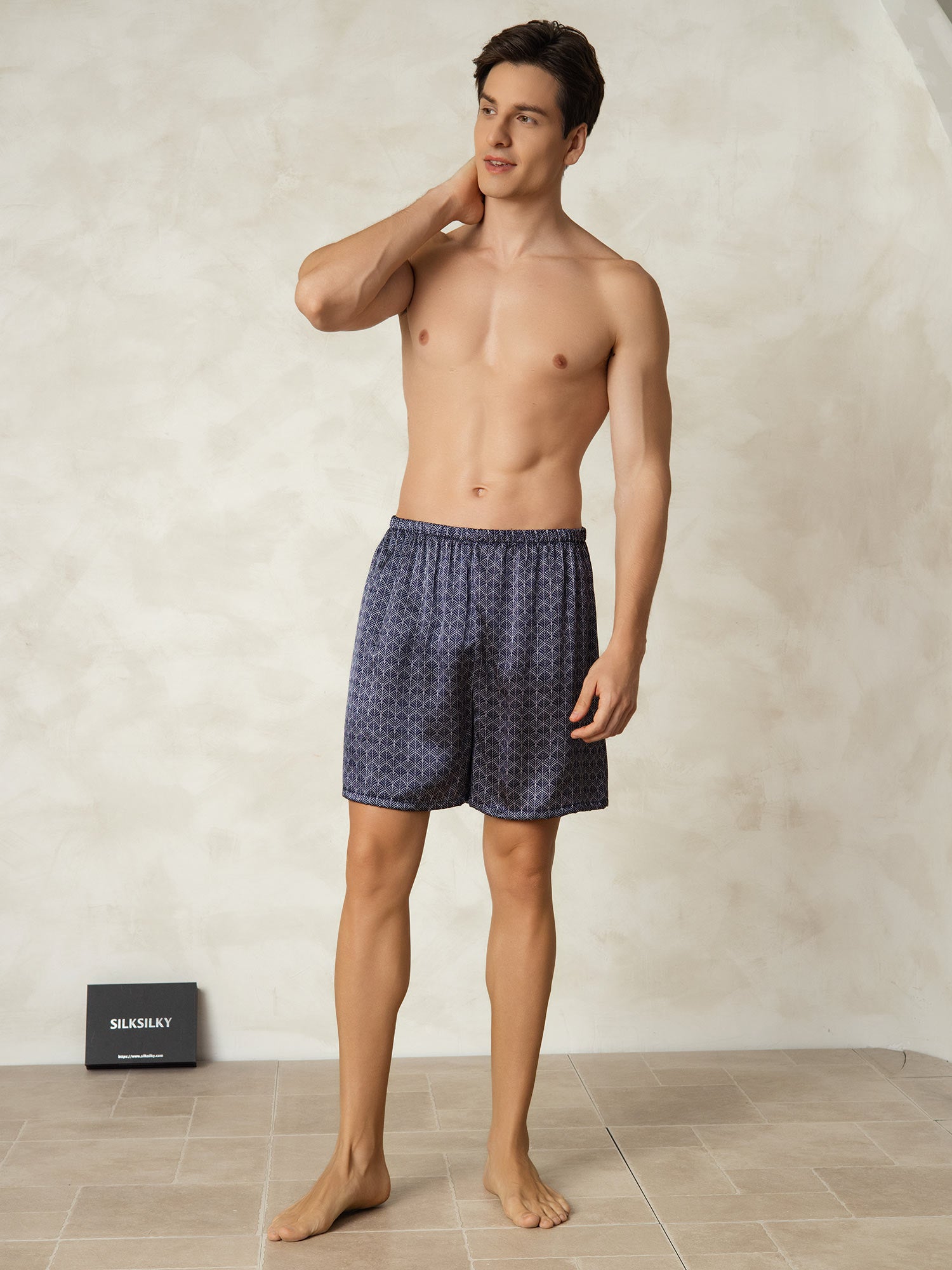 [Navy Ginkgo] SilkSilky-UK 19Momme Pure Silk Mens Sleep Bottoms 006