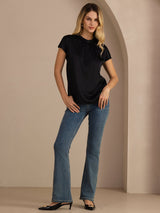 [Black] SilkSilky-UK Short Sleeve Split Women's Blouse 006