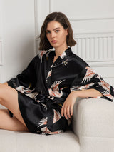 [Black] SilkSilky-UK 3/4 Sleeve Women's Dressing Gown 003