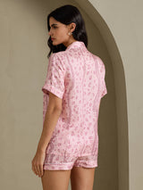 [Pink Leopard] SilkSilky-UK Short Sleeve Notch Collar Women's Pyjamas 002