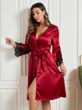 SilkSilky UK Pure Silk 3/4 Sleeve Womens Robe DarkRed 004