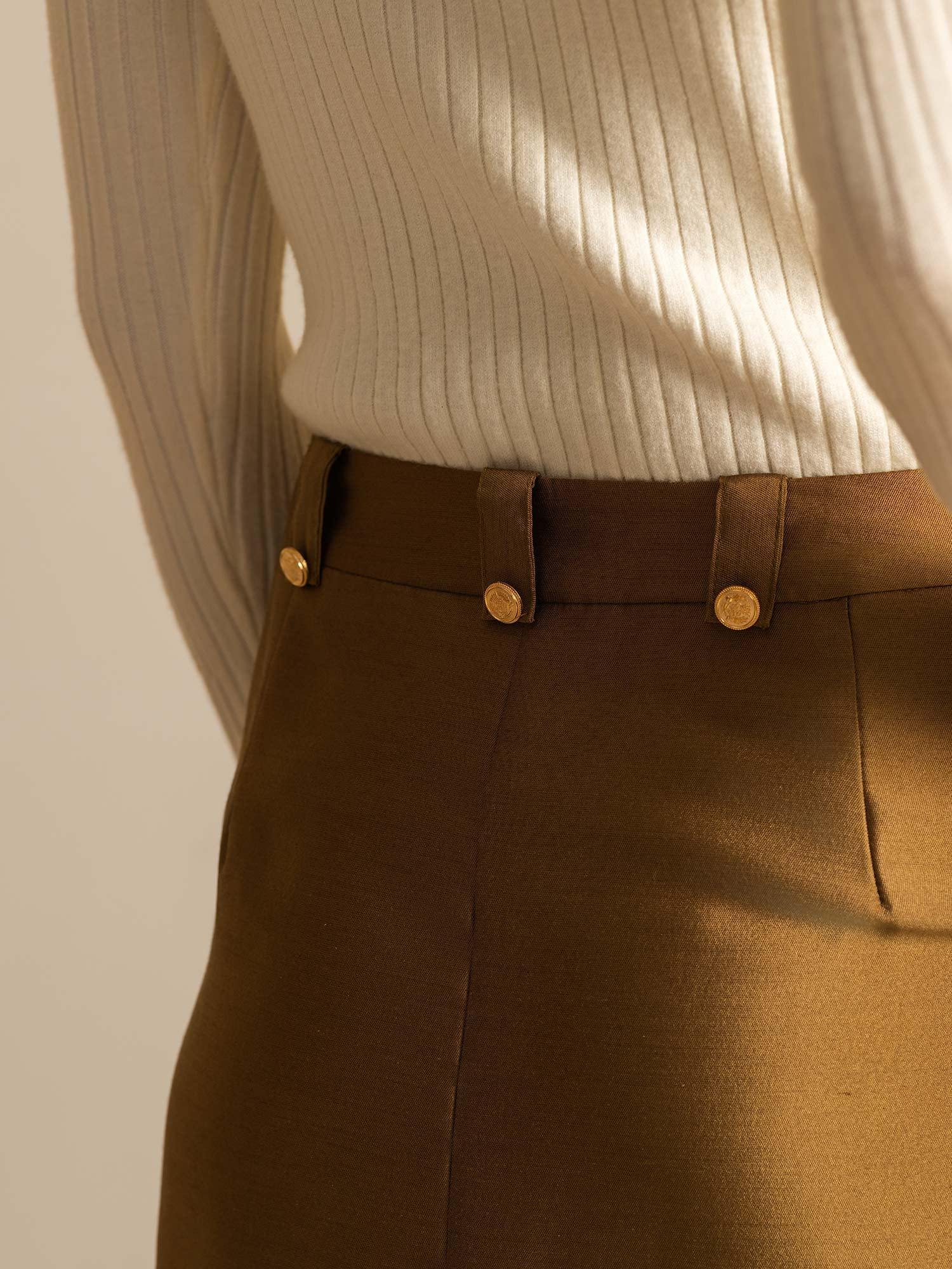 [Bronze] SilkSilky-UK 32Momme Silk-Wool Blend Split Skirt 005,