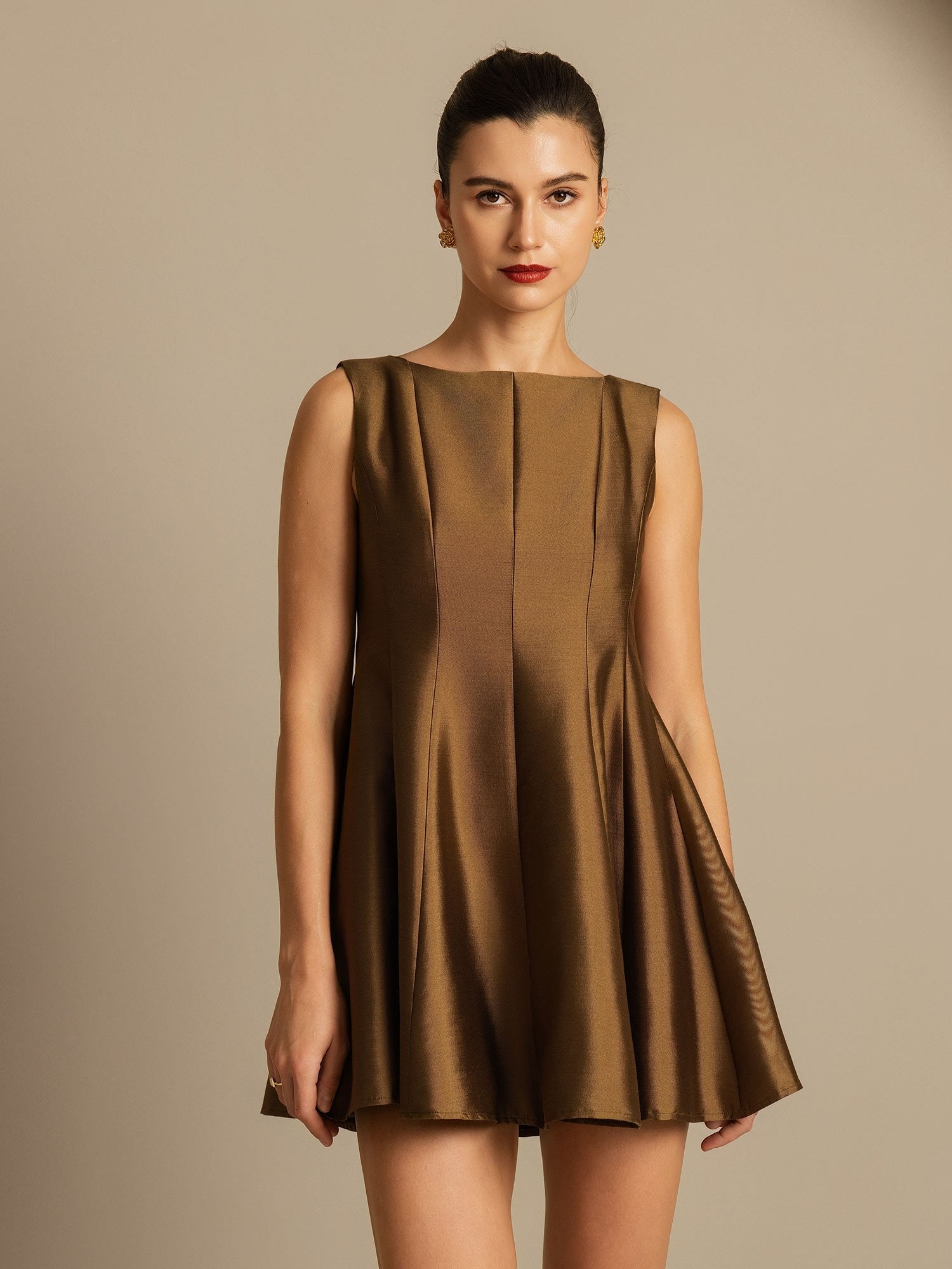[Bronze] SilkSilky-UK 32Momme Silk-Wool Blend Dress 003,