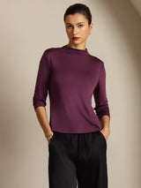 [Purple] SilkSilky-UK Pure Silk Mock Women's T-Shirt 006