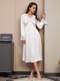 SilkSilky UK Pure Silk Long Sleeve V Neck Nightdress White 004