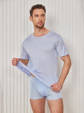 SilkSilky-UK Silk Knitted Short Sleeve Round Neck Men's T-Shirt LightBlue 003