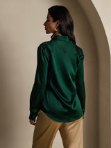 [Dark Green] SilkSilky-UK Long Sleeve Lapel Collar Women's Shirt 002