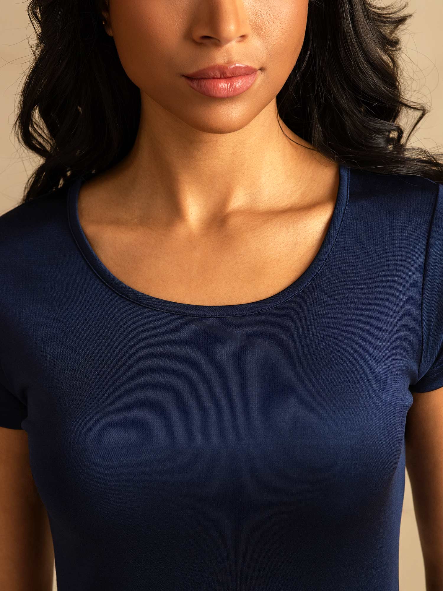 [Dark Blue] SilkSilky-UK Silk Knitted Round Neck Nightdress 004