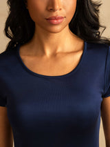 [Dark Blue] SilkSilky-UK Short Sleeve Round Neck Nightdress 004