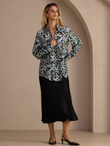 [Teal Leopard] SilkSilky-UK Long Sleeve Lapel Collar Blouse 004